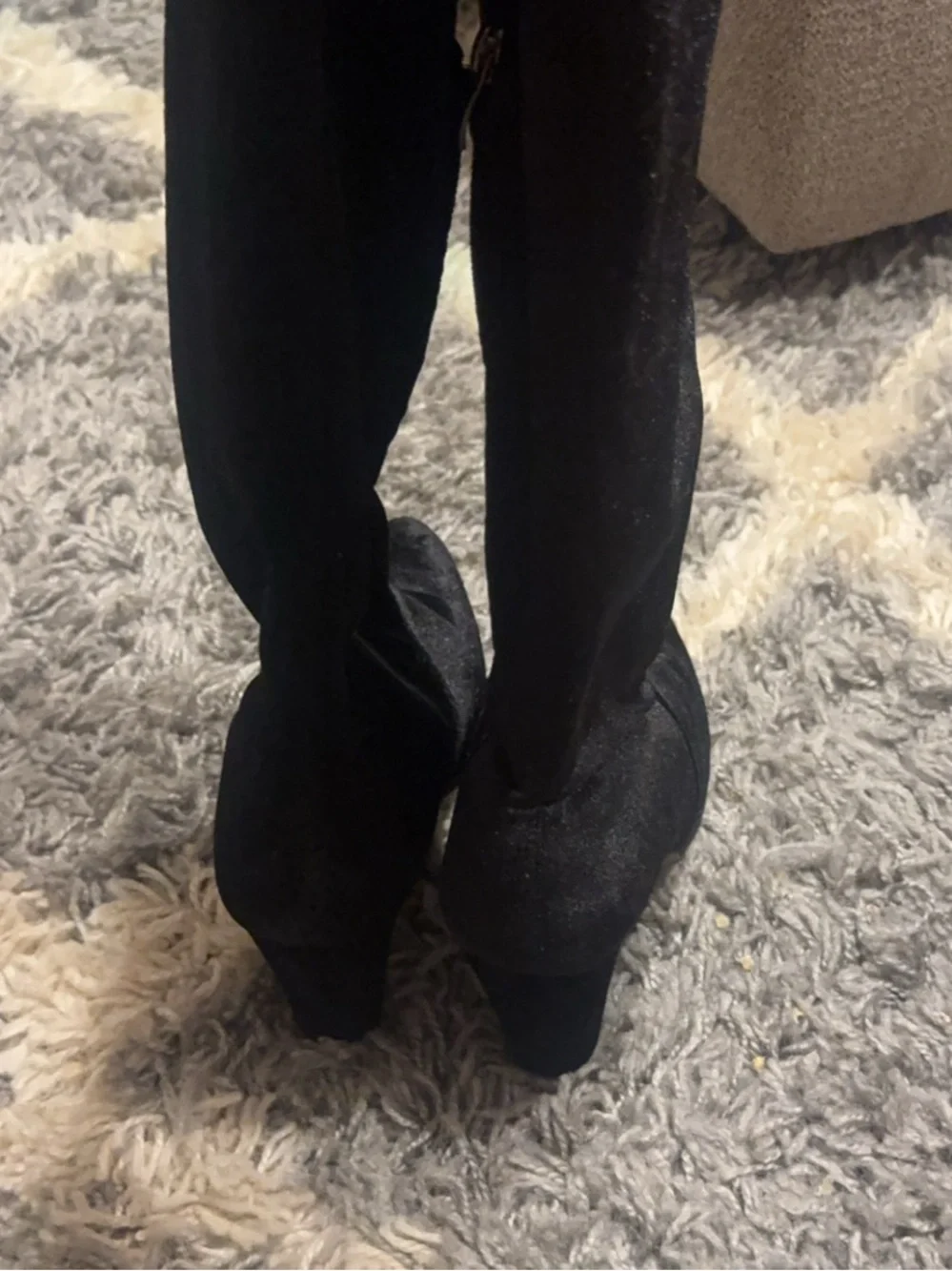 Classic Black Over-the-Knee Velvet Block Heel Boots